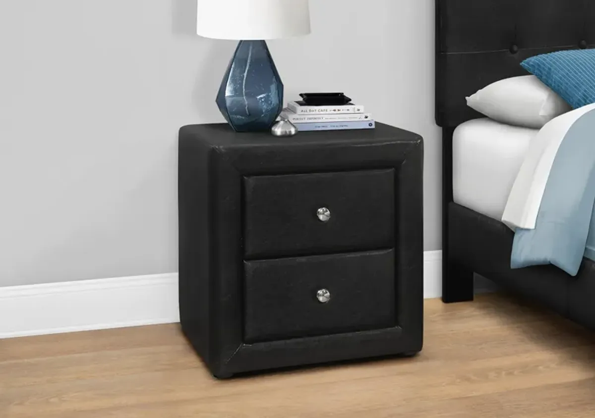 Mable 2 Drawer Upholstered Nightstand - Black Vegan Leather