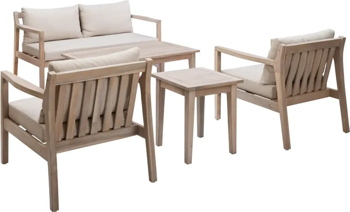 Annotto Bay Outdoor Set with Sofa, 2 Chairs, Side Table and Coffee Table - Beige