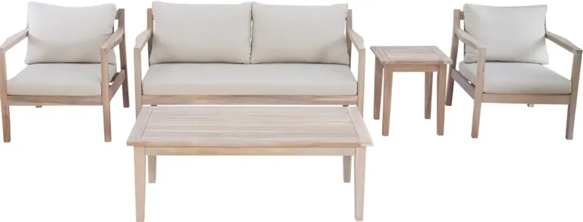 Annotto Bay Outdoor Set with Sofa, 2 Chairs, Side Table and Coffee Table - Beige