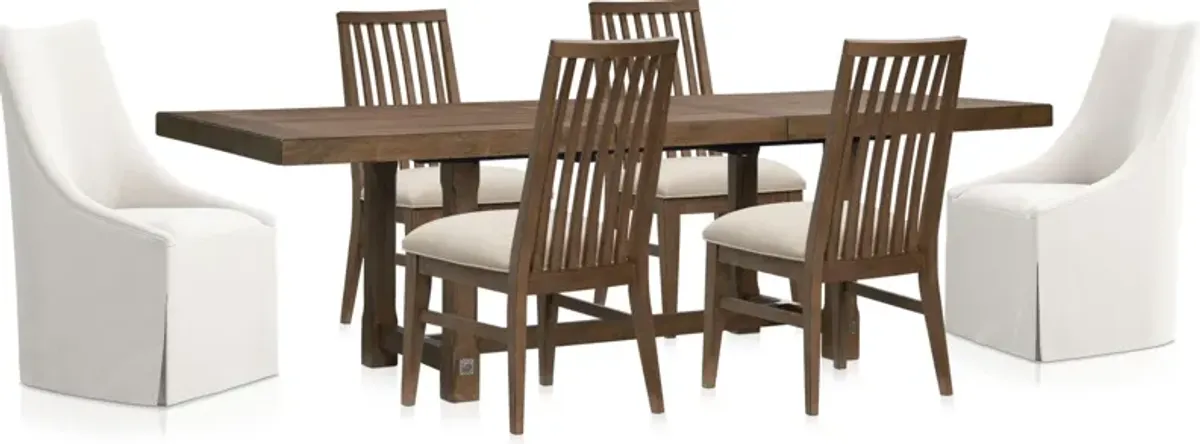 Madrid Extendable Rectangular Dining Table, 4 Madrid Side Chairs and 2 Nicolette Chairs - Oak