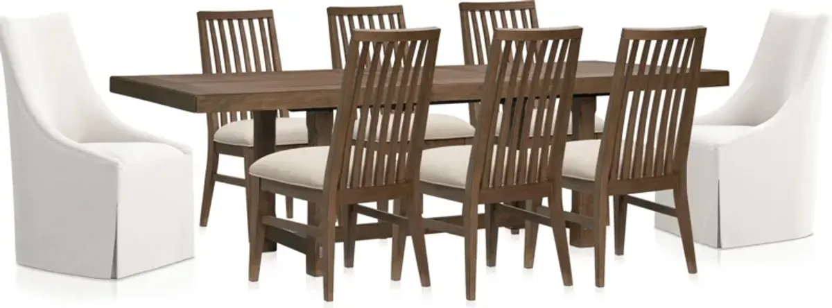 Madrid Extendable Rectangular Dining Table, 6 Madrid Side Chairs and 2 Nicolette Chairs - Oak