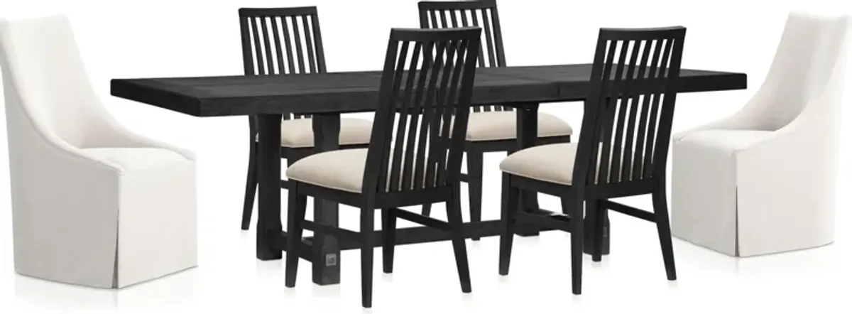 Madrid Extendable Rectangular Dining Table, 4 Madrid Side Chairs and 2 Nicolette Chairs - Black