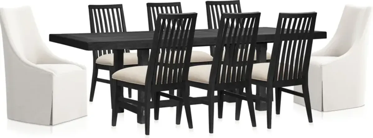 Madrid Extendable Rectangular Dining Table, 6 Madrid Side Chairs and 2 Nicolette Chairs - Black