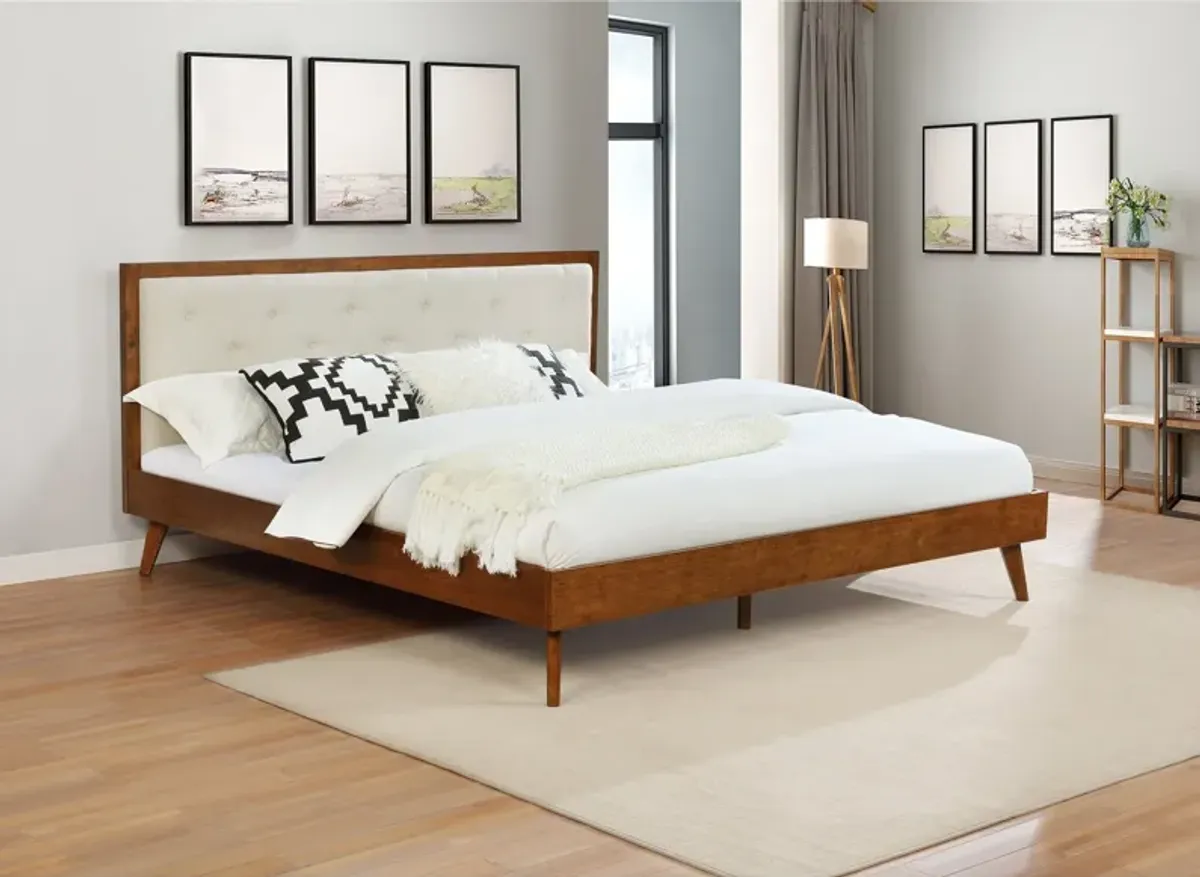 Courtney Upholstered Platform King Bed - Walnut/Cream