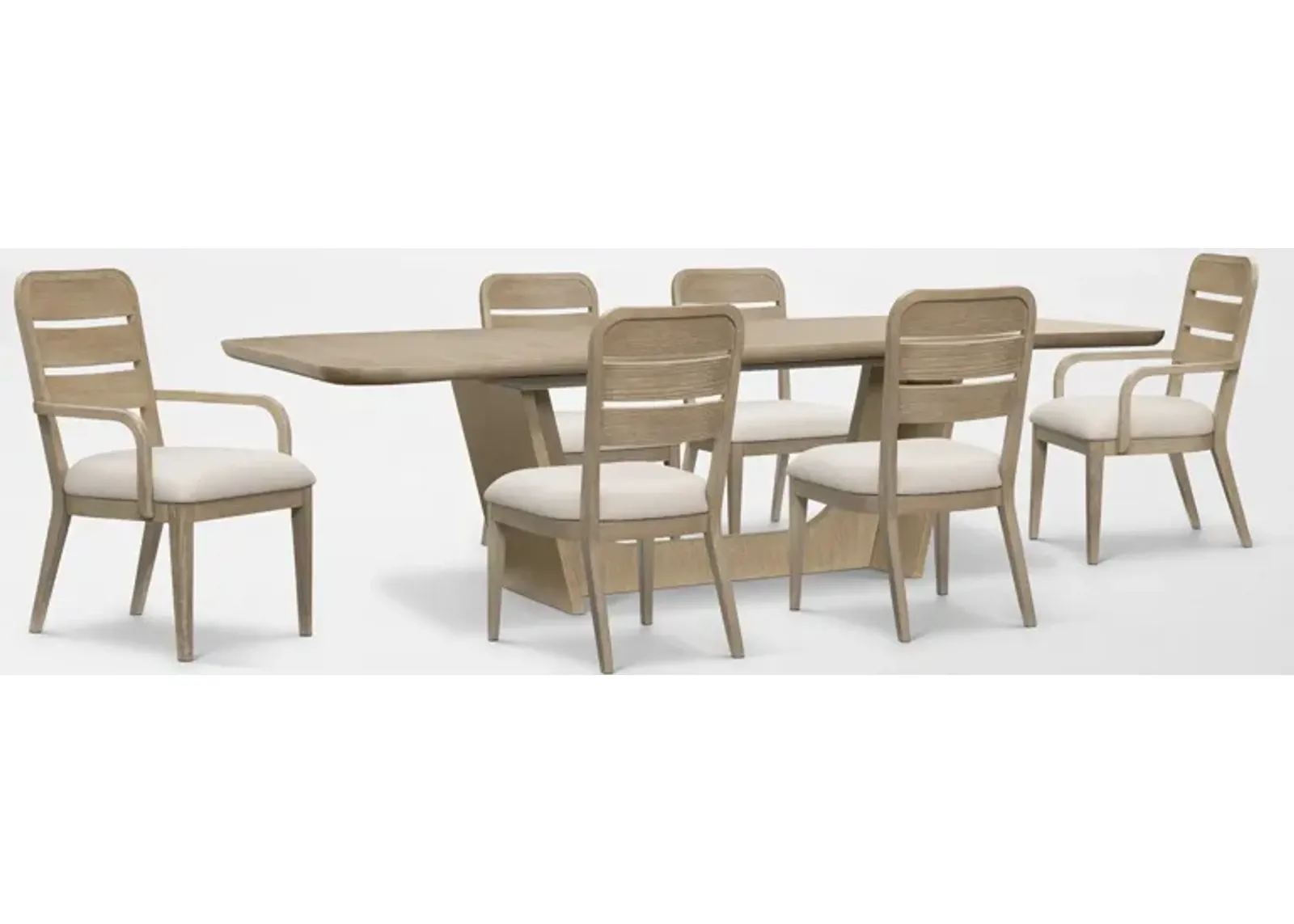 Laguna Extendable Dining Table with 4 Wood-Back Dining Side Chairs and 2 Wood-Back Armchairs