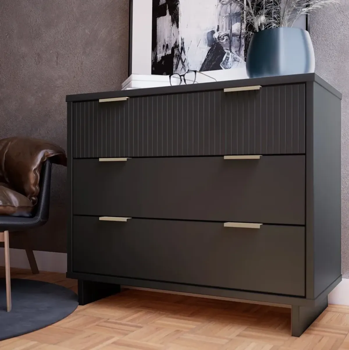 Kenya 3 Drawer Dresser - Dark Grey