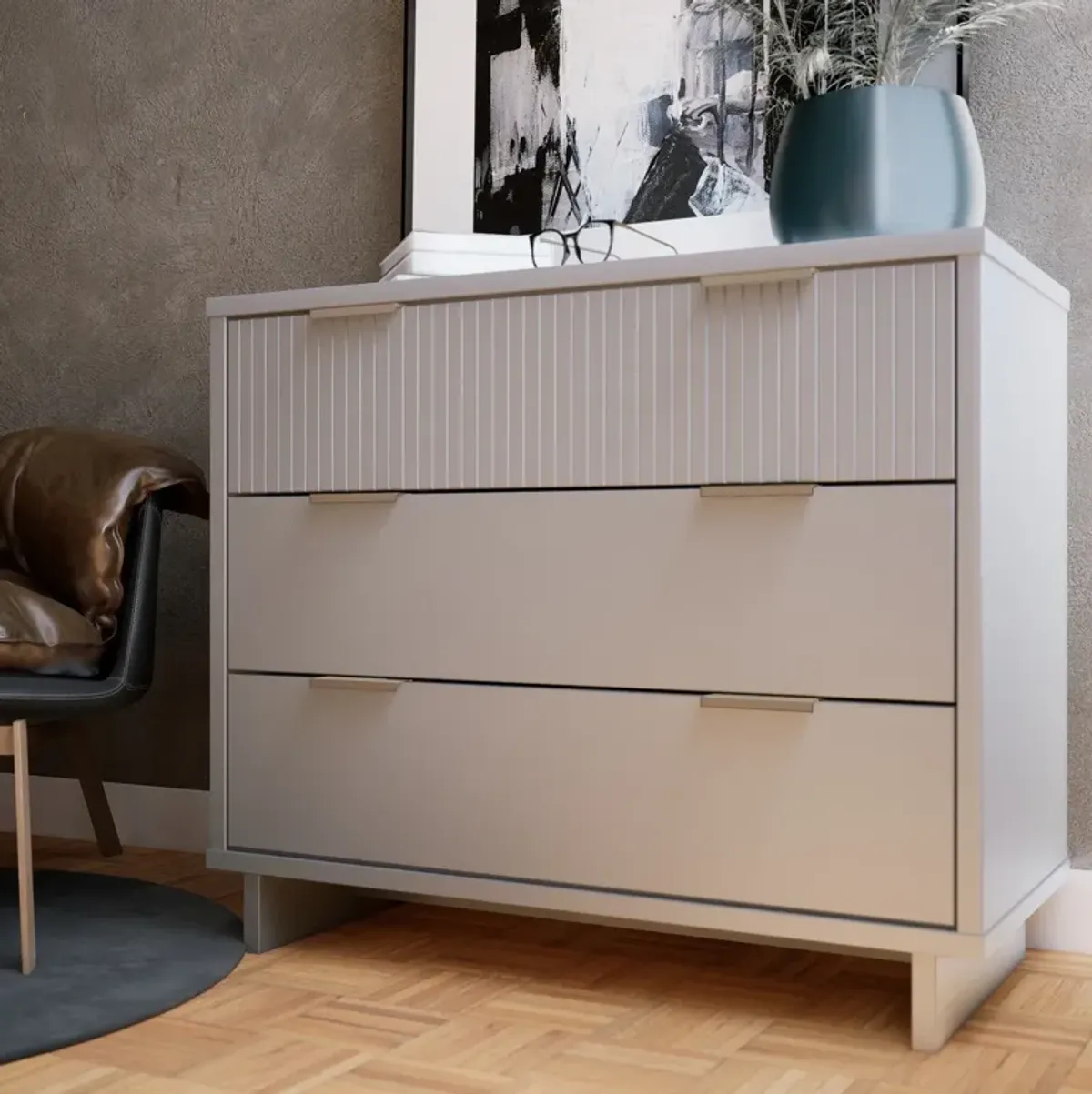 Kenya 3 Drawer Dresser - Light Grey