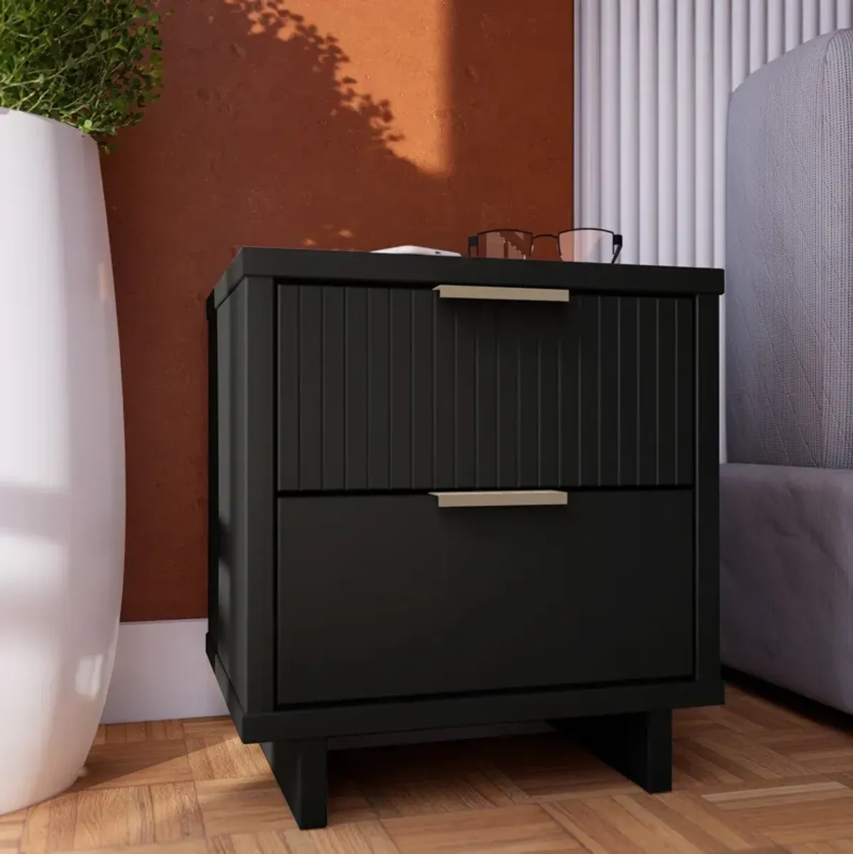 Kenya 2 Drawer Nightstand - Black