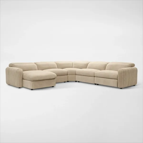 Soho Dual-Power Reclining 5-Piece Sectional with Left-Facing Adjustable Base Chaise - Sand