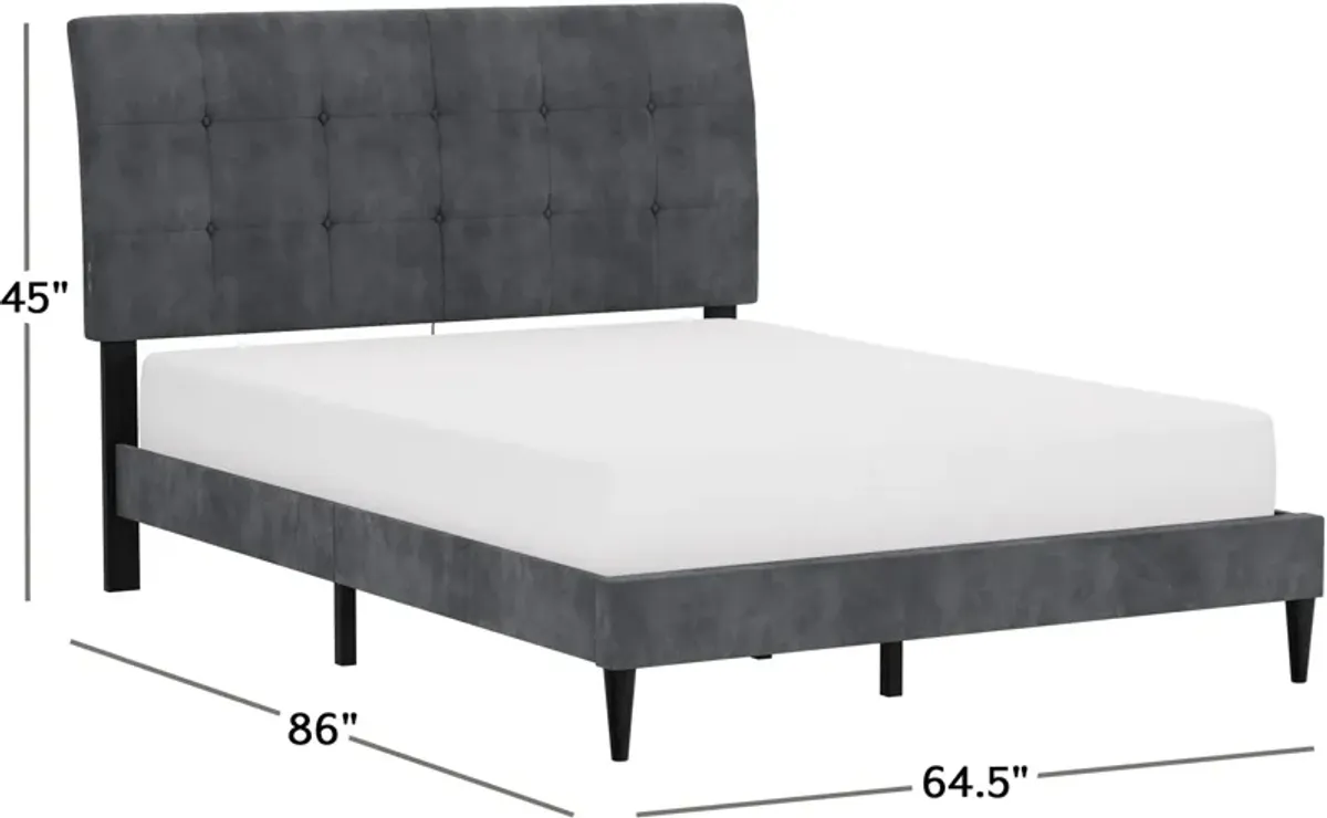 Freddie Queen Upholstered Platform Bed with USB Charging - Gray