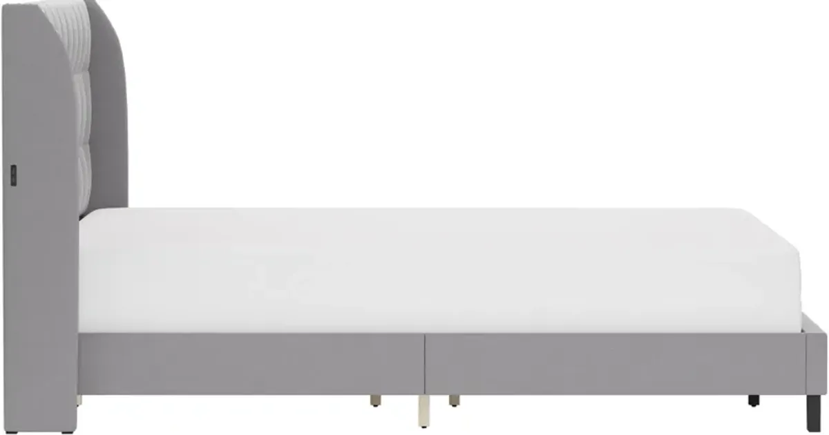 Marietta King Upholstered Platform Bed with USB Charging - Gray