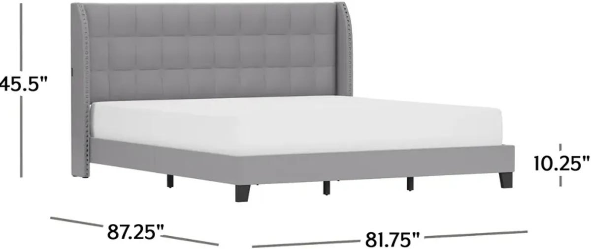 Marietta King Upholstered Platform Bed with USB Charging - Gray