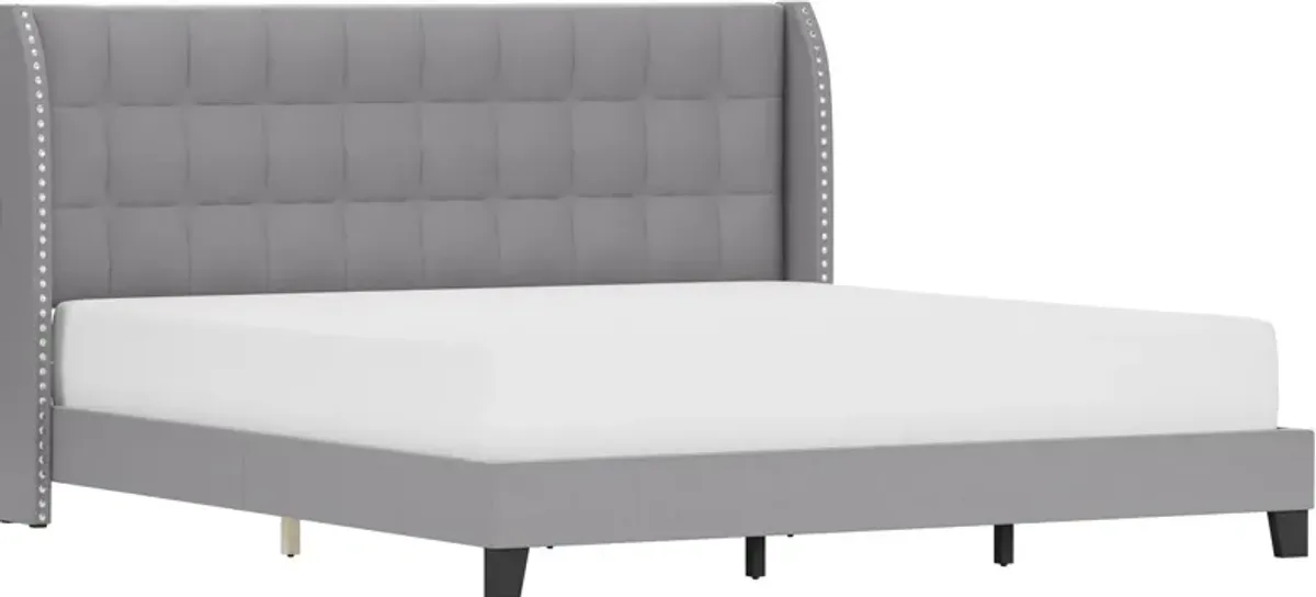 Marietta King Upholstered Platform Bed with USB Charging - Gray