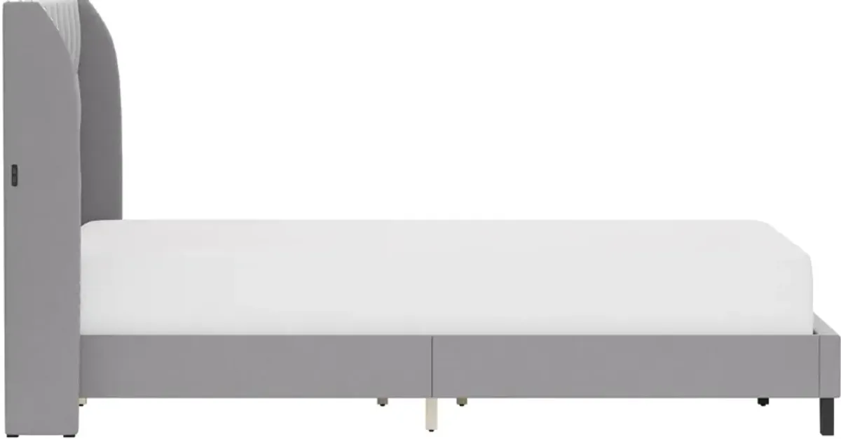 Marietta Queen Upholstered Platform Bed with USB Charging - Gray