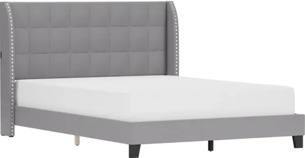 Marietta Queen Upholstered Platform Bed with USB Charging - Gray