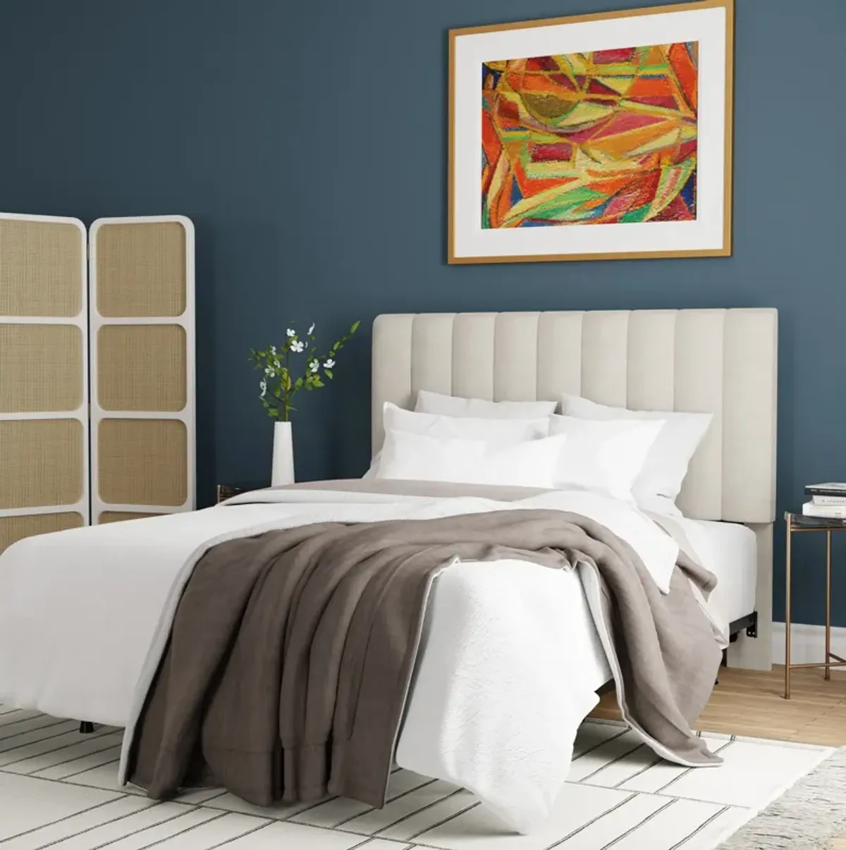 Oslo Full/Queen Upholstered Headboard and Bed Frame - Cream