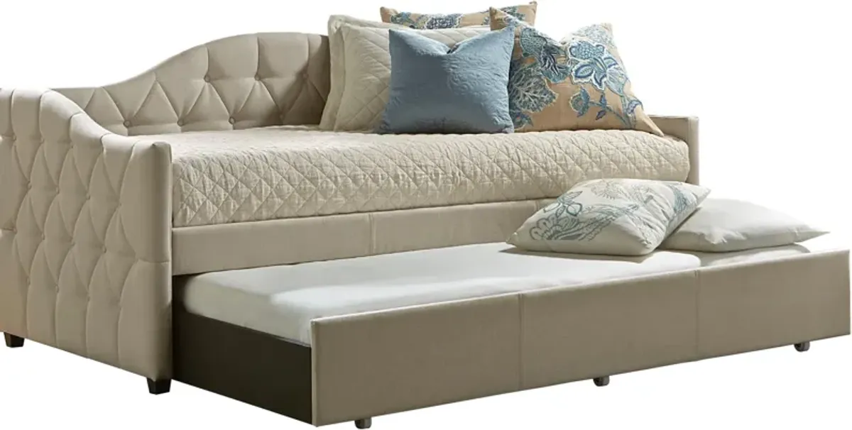 Mae Twin Upholstered Trundle Daybed - Beige