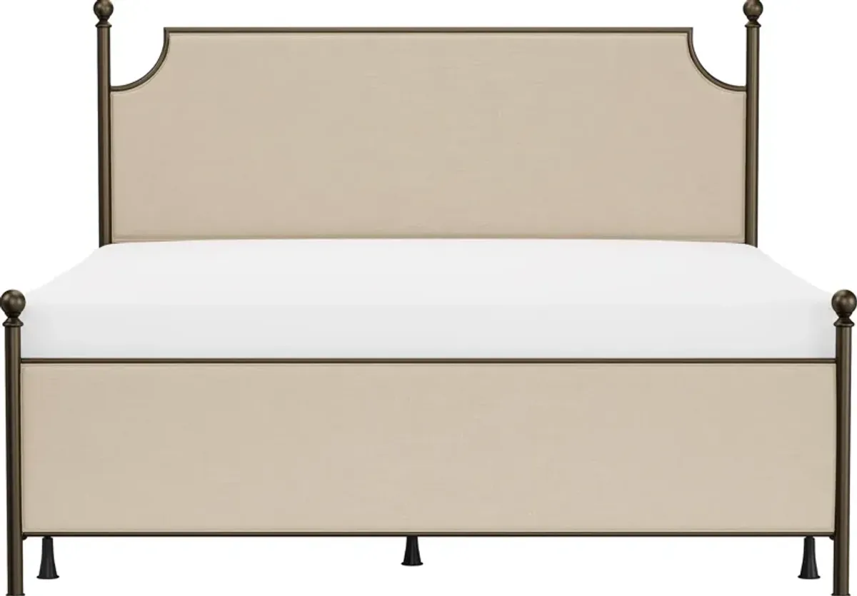 Elena King Upholstered Bed - Linen/Bronze