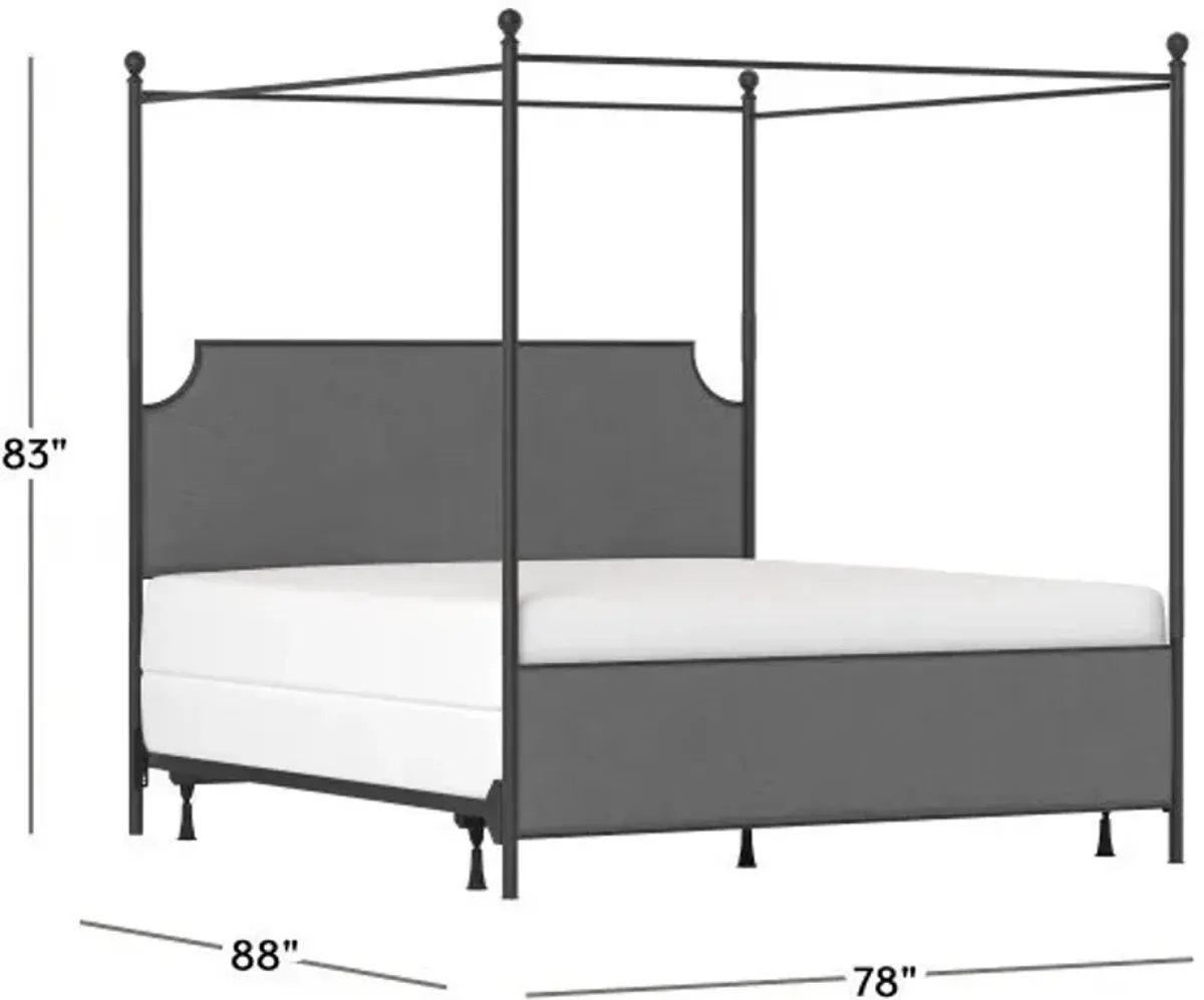 Elena King Upholstered Canopy Bed - Gray/Black