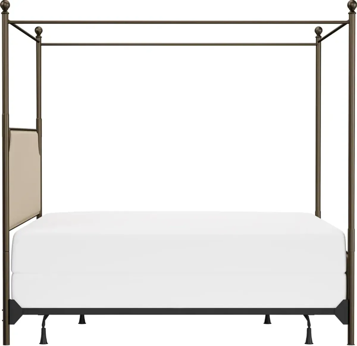 Elena King Upholstered Canopy Bed - Linen/Bronze