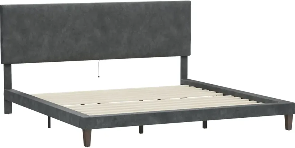 Journey King Upholstered Platform Bed with USB Charging