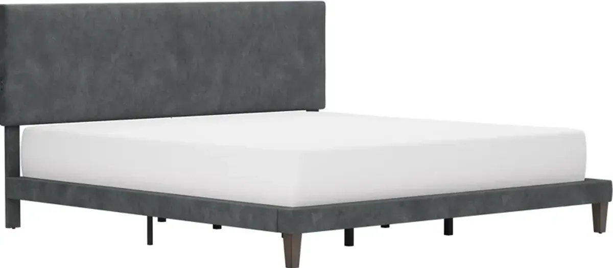 Journey King Upholstered Platform Bed with USB Charging