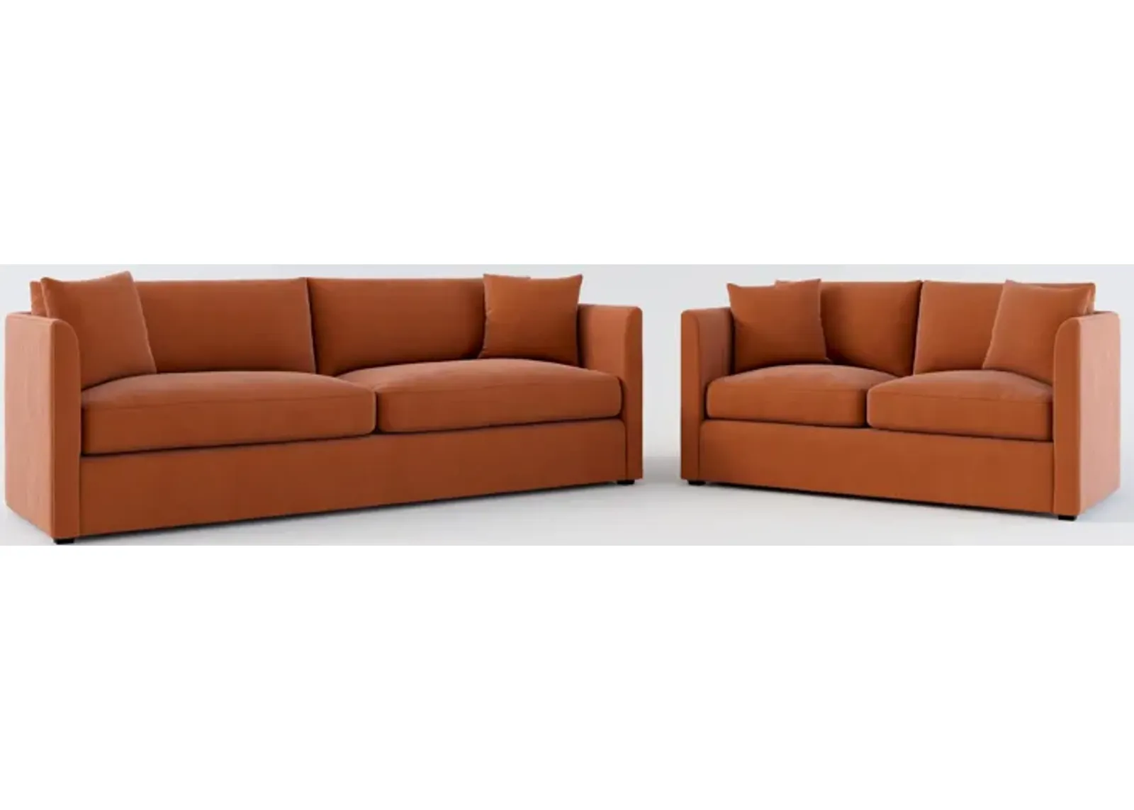 Benji Foam Comfort Sofa and Loveseat Set - Merrimac Brick