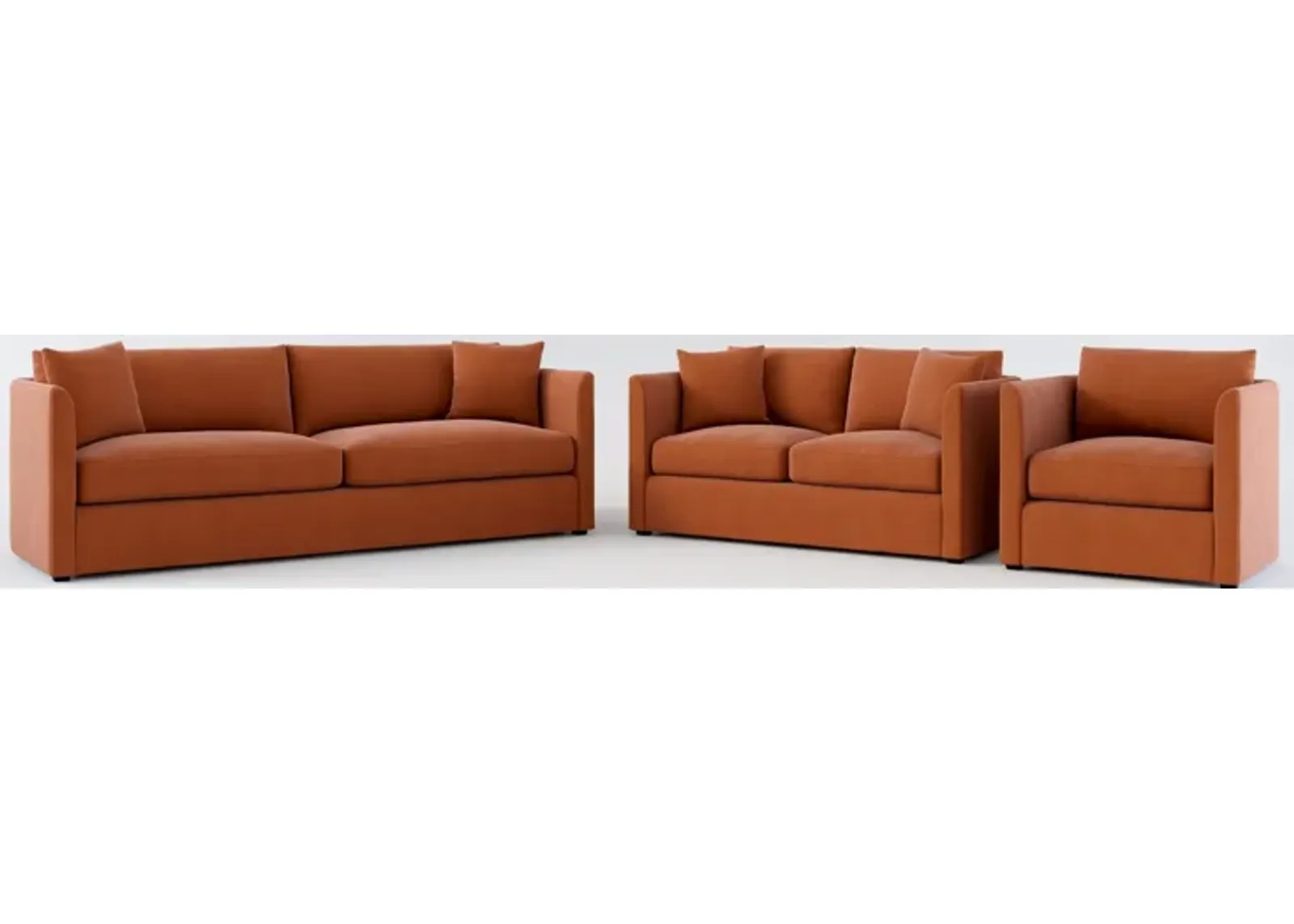 Benji Foam Comfort Sofa, Loveseat and Chair Set - Merrimac Brick