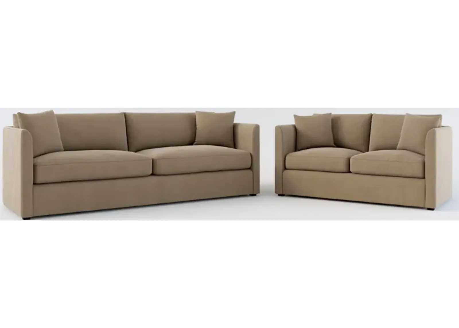 Benji Foam Comfort Sofa and Loveseat Set - Merrimac Brownstone