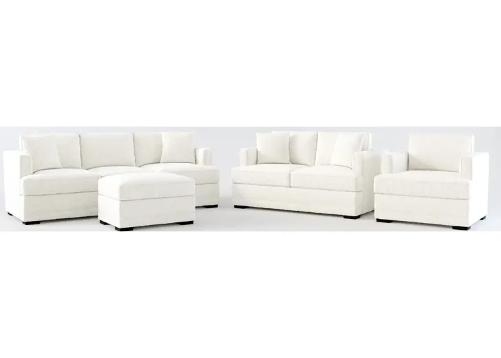 Pembroke Foam Comfort Sofa, Loveseat, Chair, and Ottoman Set - Bantu Pearl