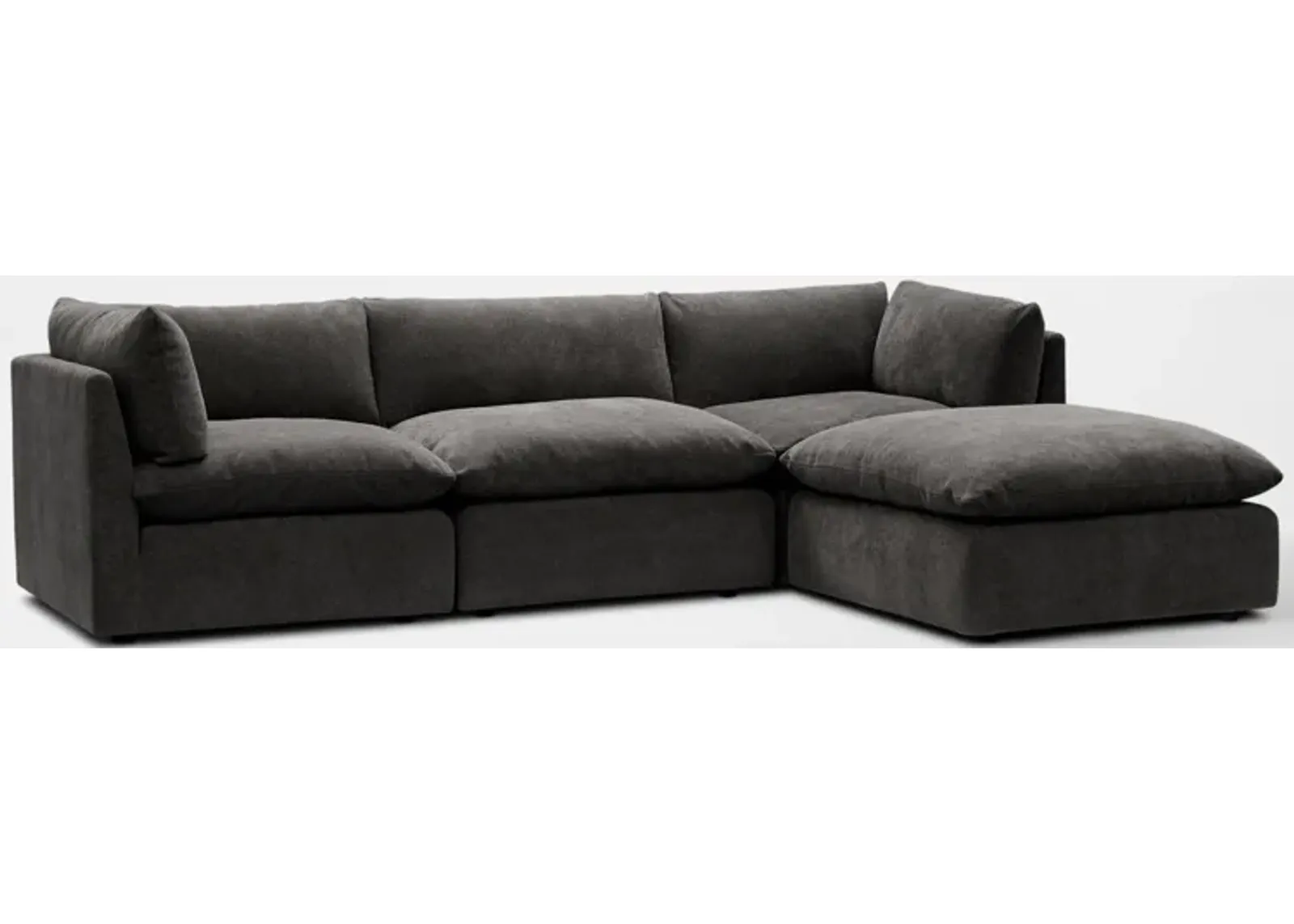 Lola 3-Piece Sectional and Ottoman Set - Charcoal