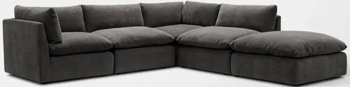 Lola 4-Piece Sectional and Ottoman Set - Charcoal