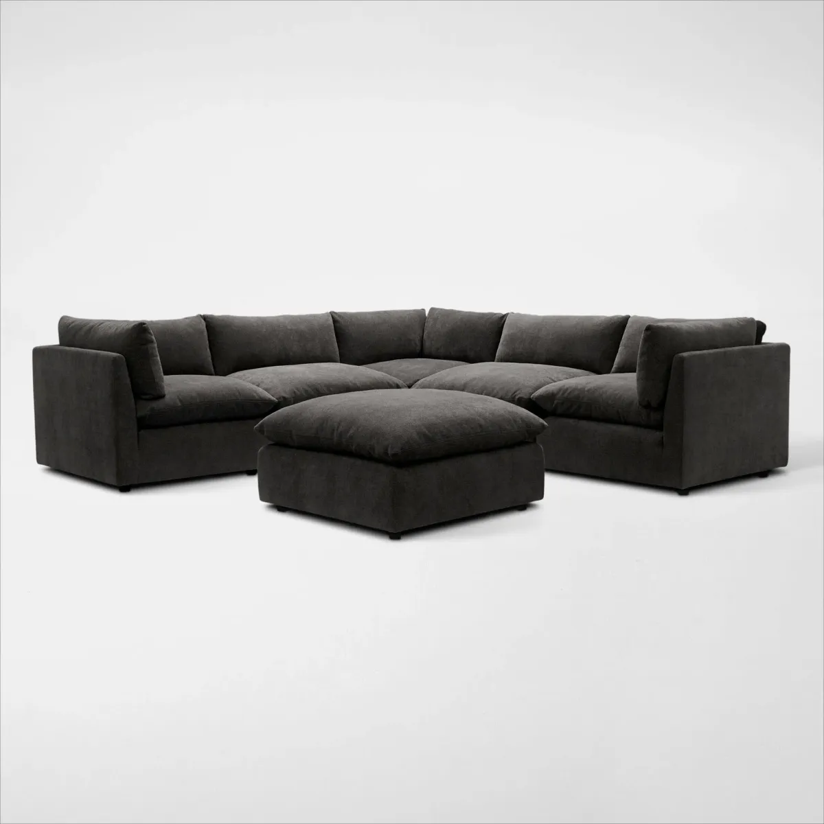 Lola 5-Piece Sectional and Ottoman Set - Charcoal