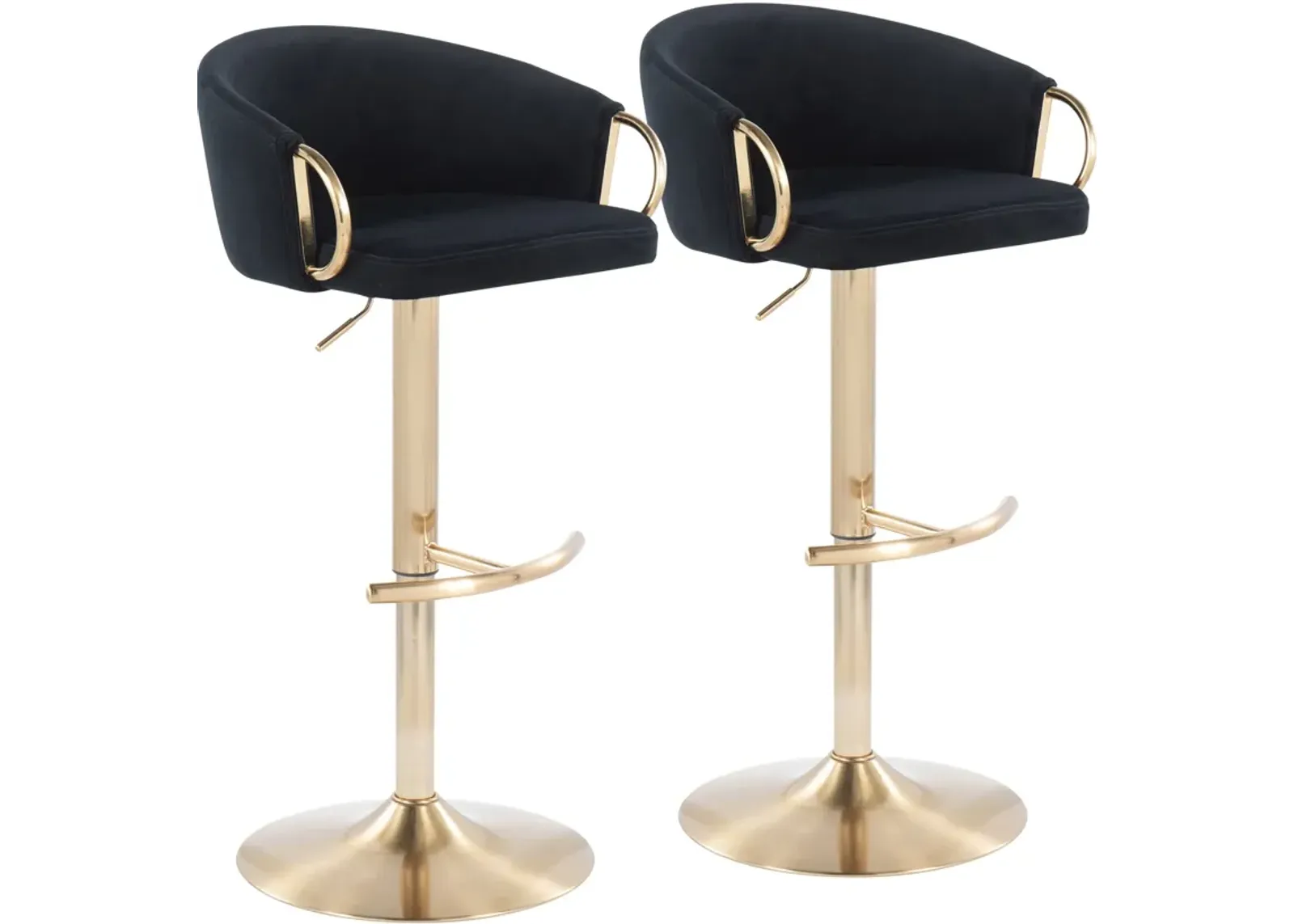 Eve Set of 2 Adjustable Bar Stools - Black/Gold