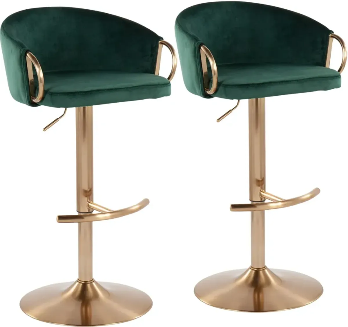 Eve Set of 2 Adjustable Bar Stools - Green/Gold