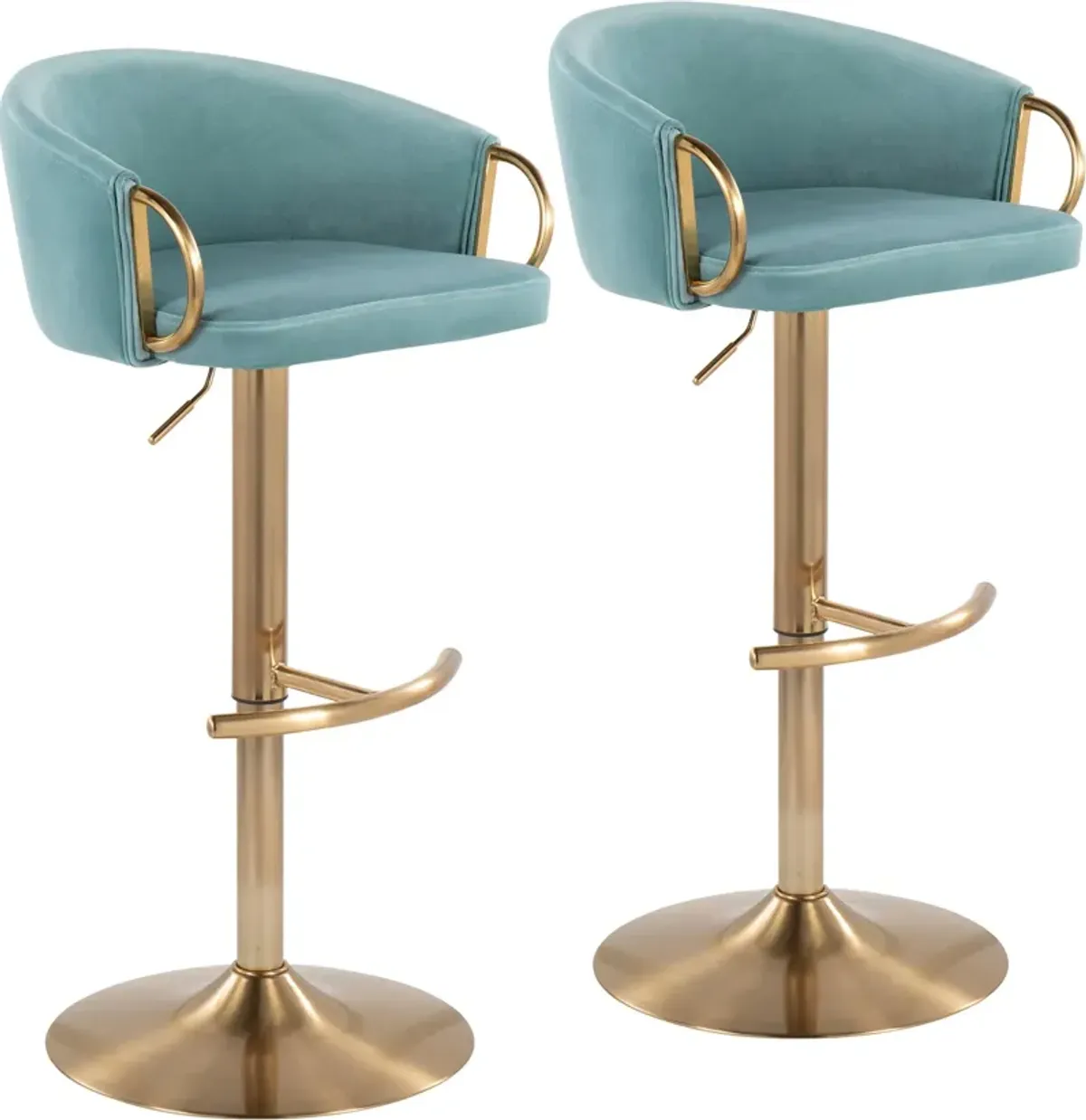 Eve Set of 2 Adjustable Bar Stools - Blue/Gold