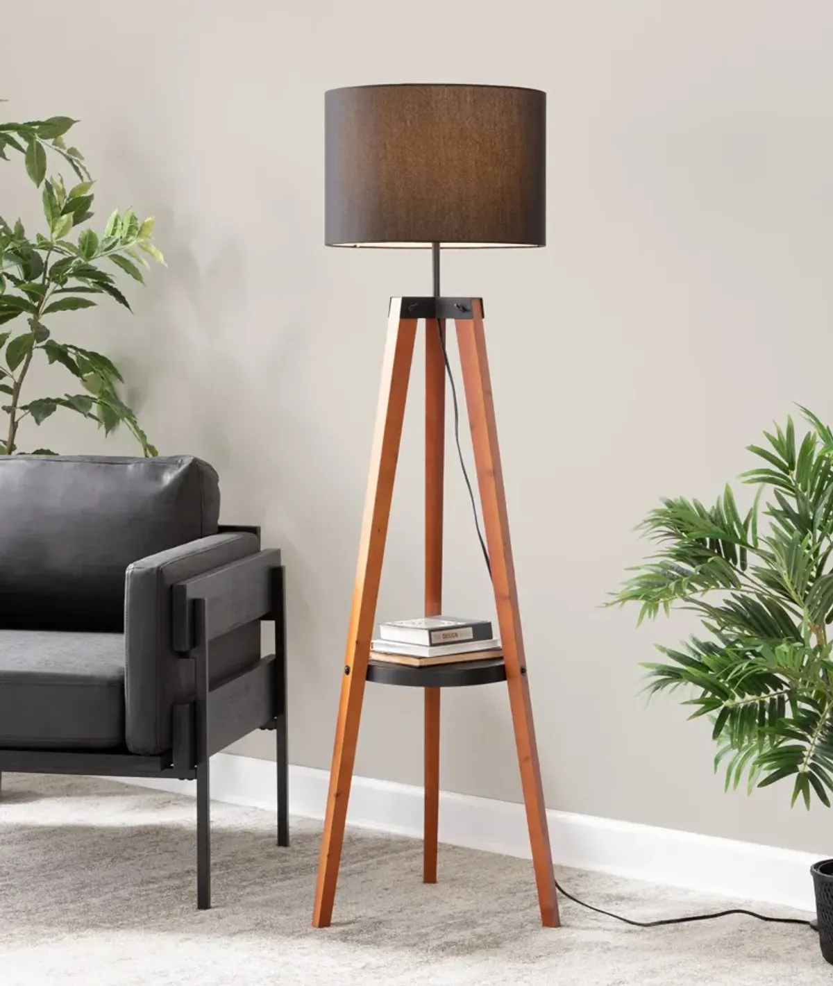 Aretha 59'' Floor Lamp - Walnut/Black