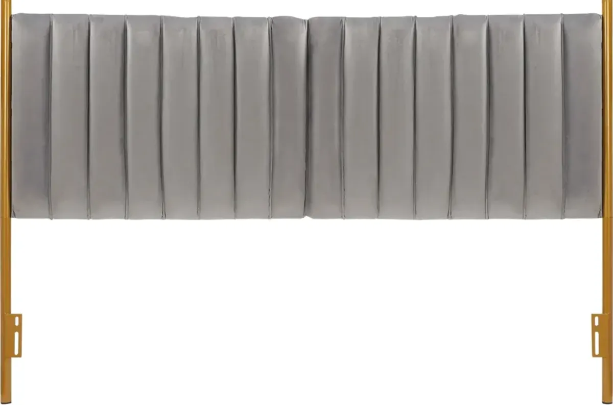 Alicia King Upholstered Headboard - Gold/Gray Velvet