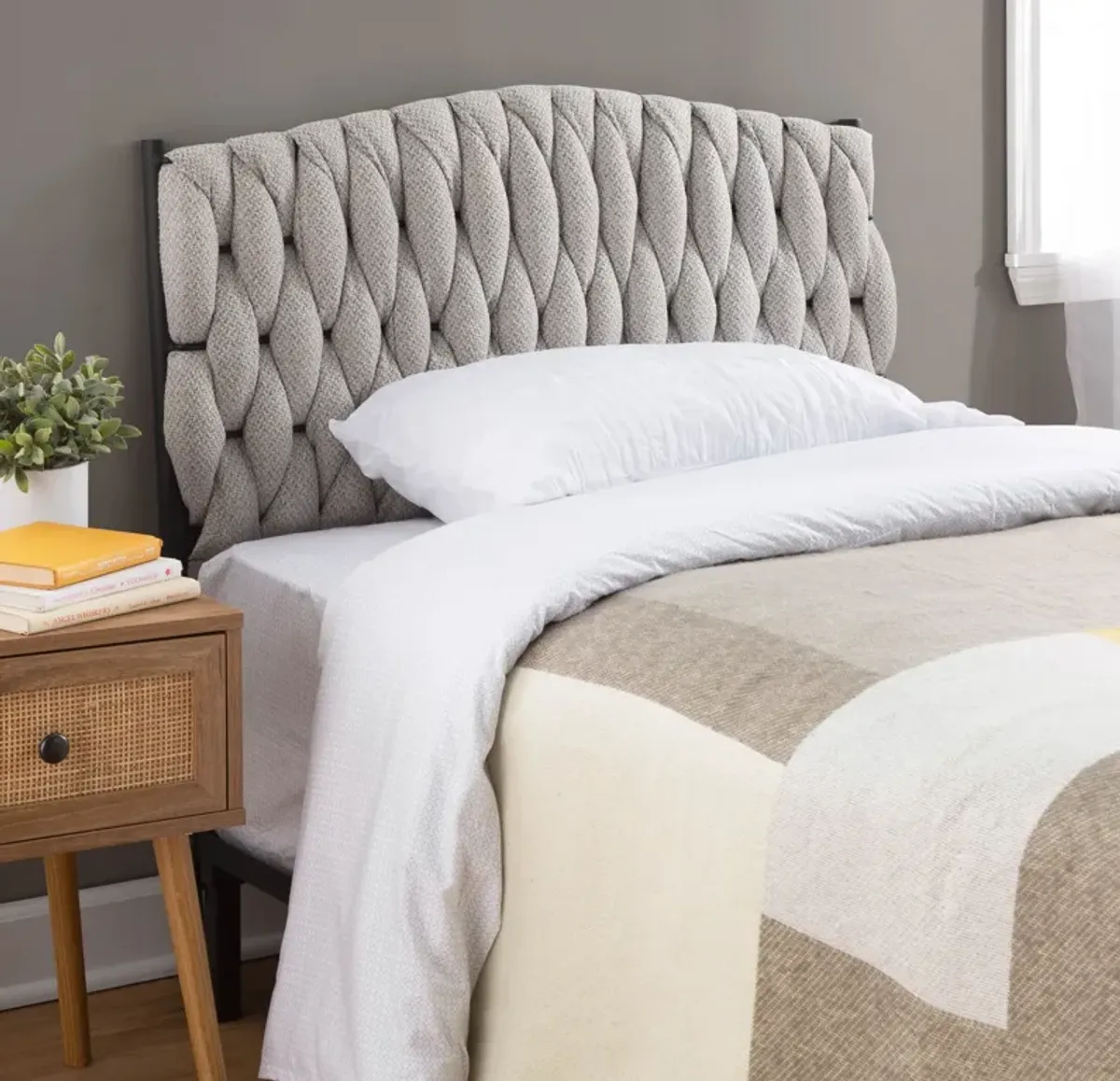 Kenna Twin Upholstered Headboard - Black/Cream