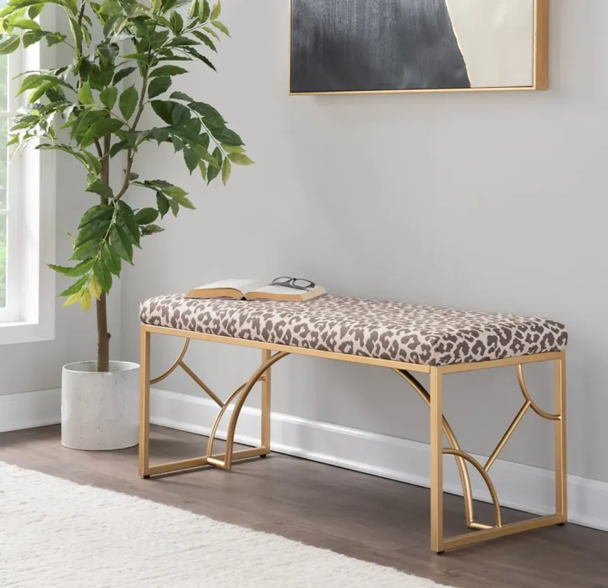 Lauryn Bench - Gold/Beige Leopard