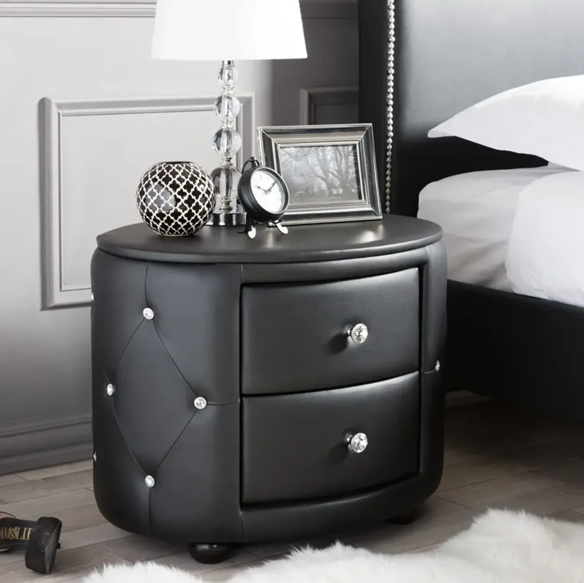 Journee 2 Drawer Nightstand - Black