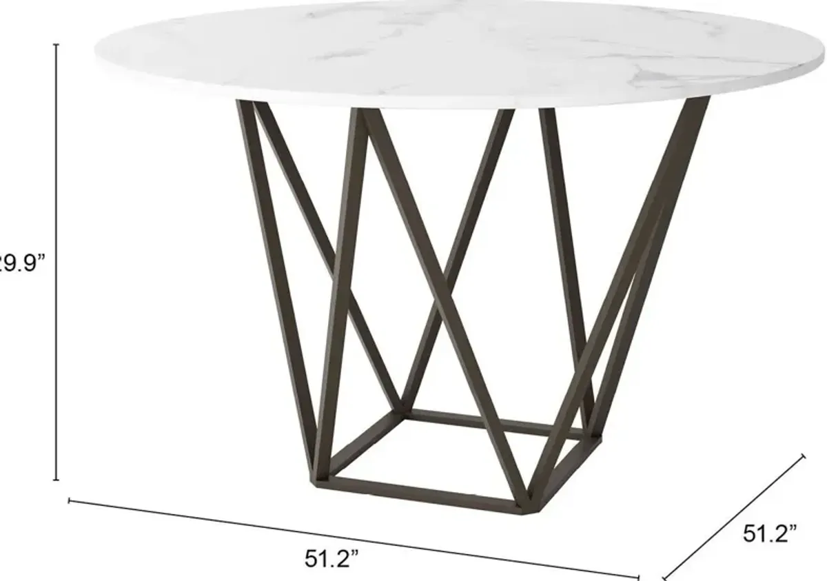 Emma Round Dining Table - White/Bronze