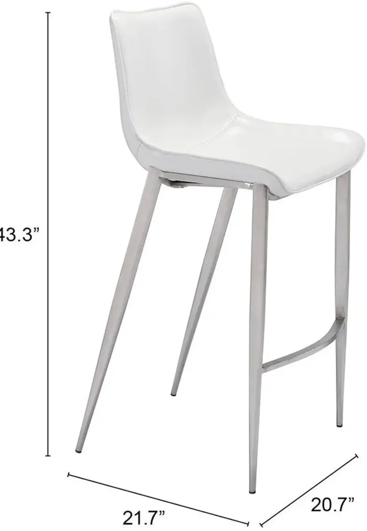 Millie Set of 2 Bar Stools - White/Silver