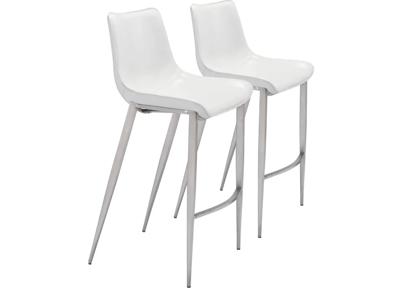 Millie Set of 2 Bar Stools - White/Silver