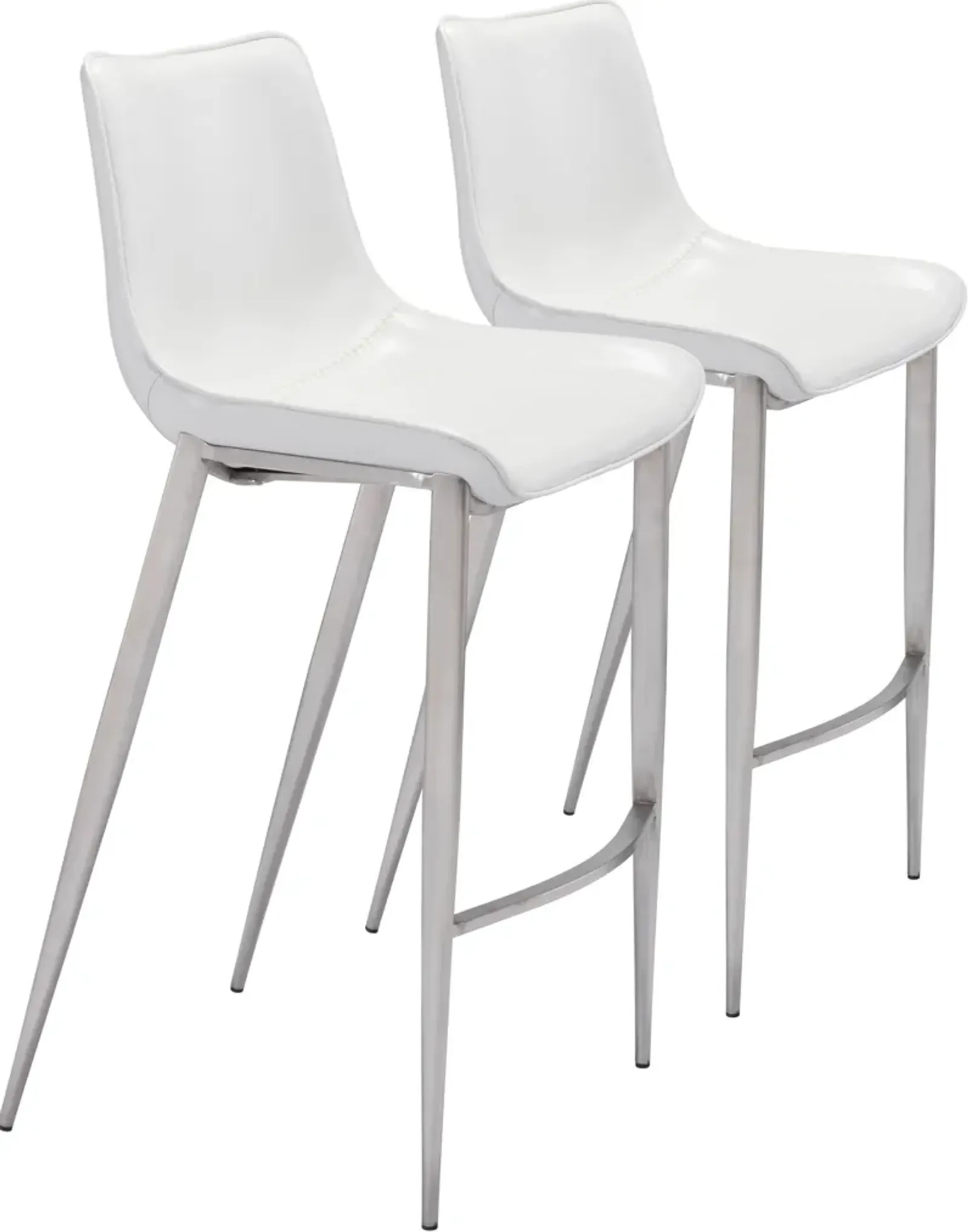 Millie Set of 2 Bar Stools - White/Silver