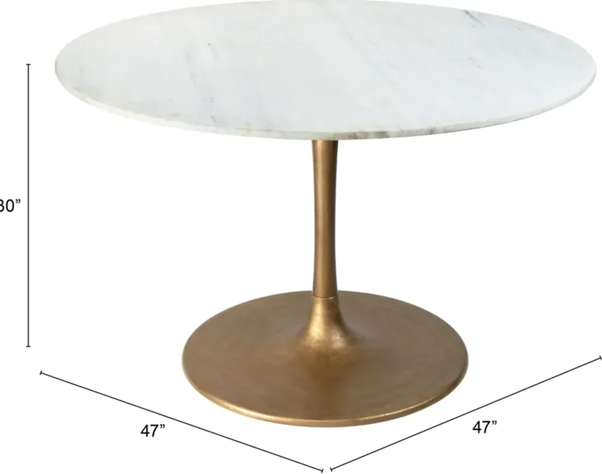 Helix 47" Round Dining Table - White/Gold