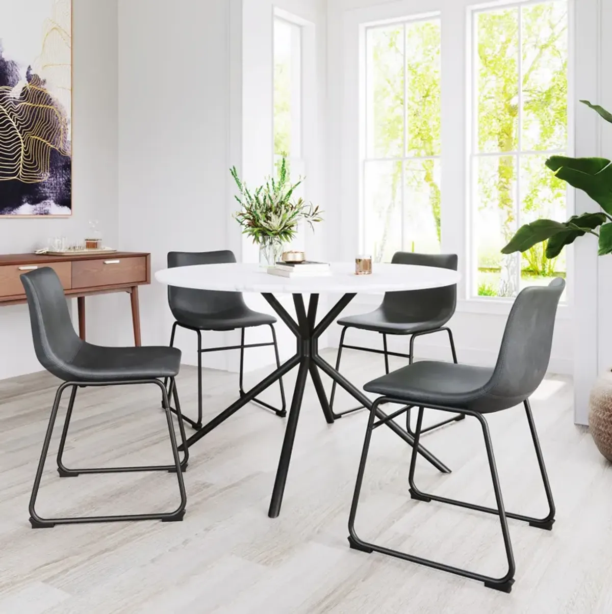 Clemens Round Dining Table - White/Black