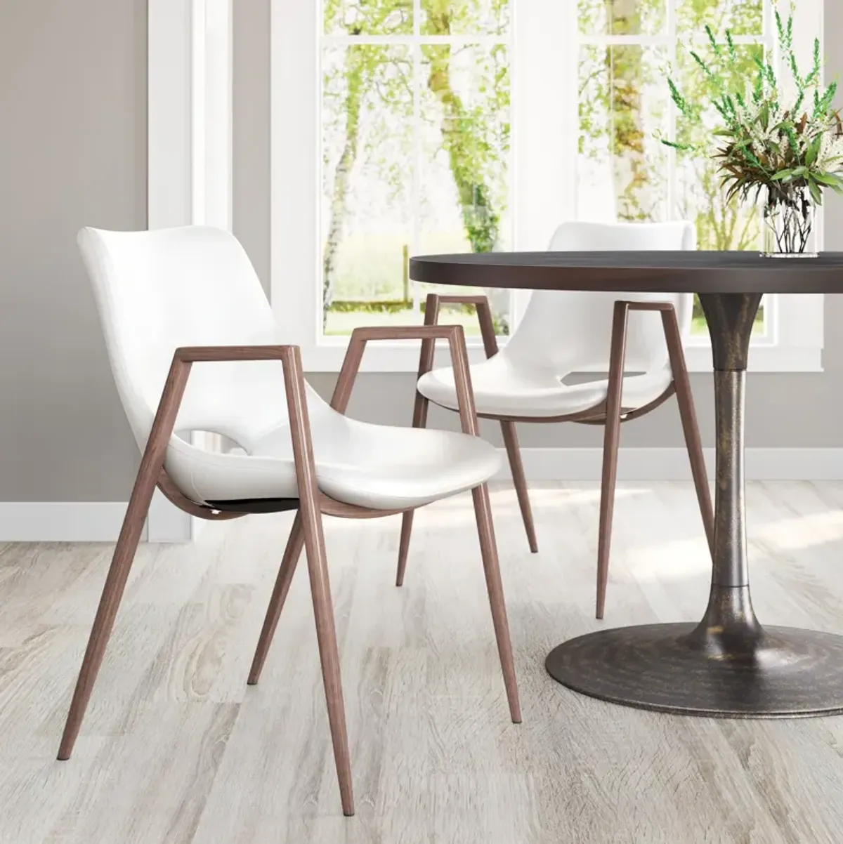 Emerson Set of 2 Dining Chairs - White/Walnut