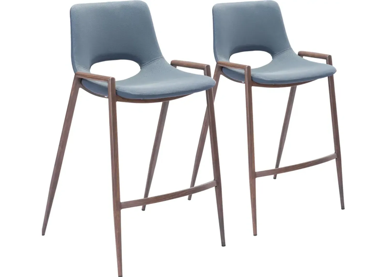 Emerson Set of 2 Counter-Height Stools - Blue/Walnut