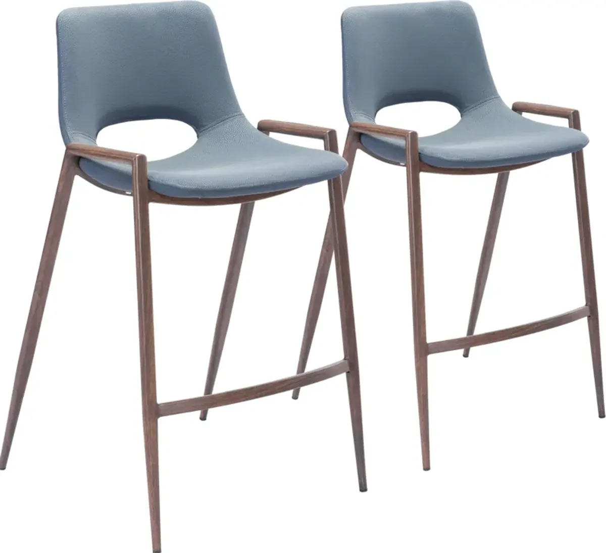 Emerson Set of 2 Counter-Height Stools - Blue/Walnut